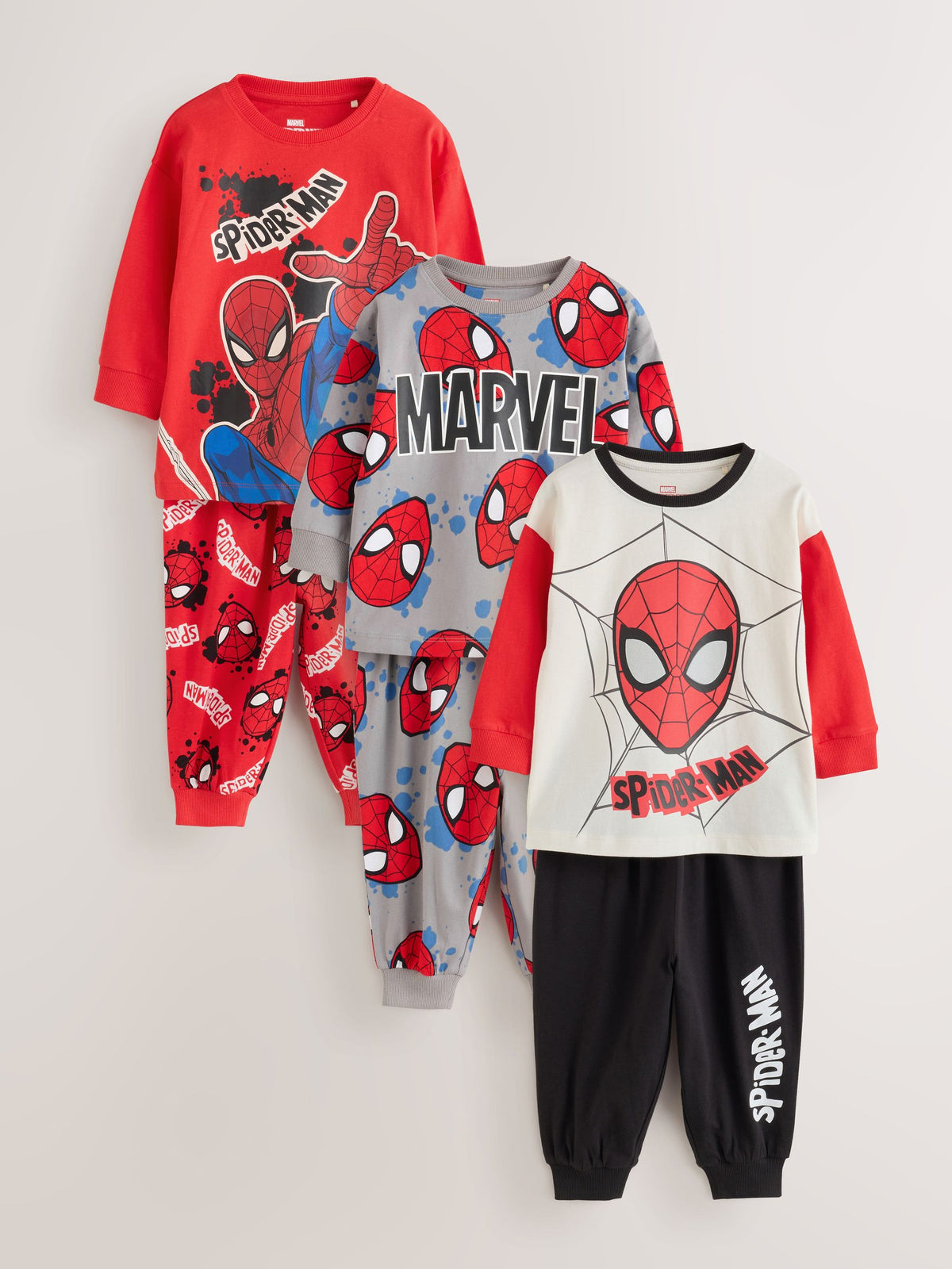 Red/Black/Grey Spiderman Long Sleeve Jogger Pyjamas 3 Pack (12mths-10yrs) - image 7