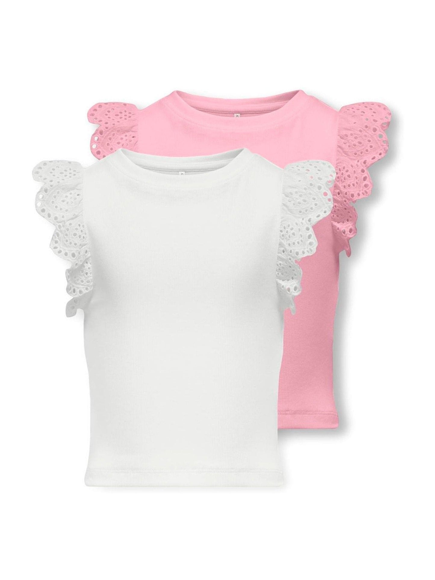 Dsiney Kidz - ONLY KIDS Pink/White ONLY KIDS Frill Sleeve T-Shirts 2 Pack image 1
