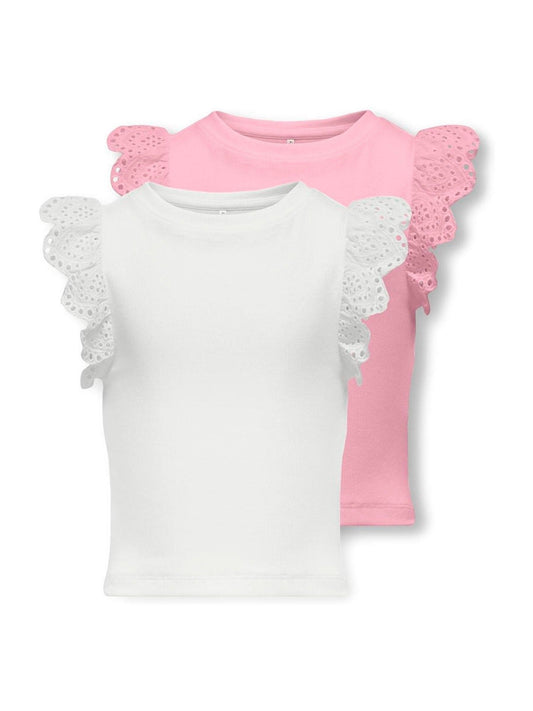 Dsiney Kidz - ONLY KIDS Pink/White ONLY KIDS Frill Sleeve T-Shirts 2 Pack image 1