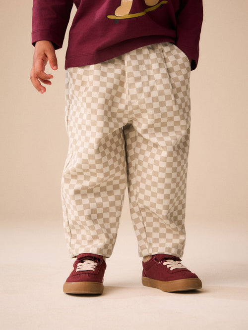 Neutral Checkerboard Pull On Barrel Trousers (3mths-7yrs) image 1