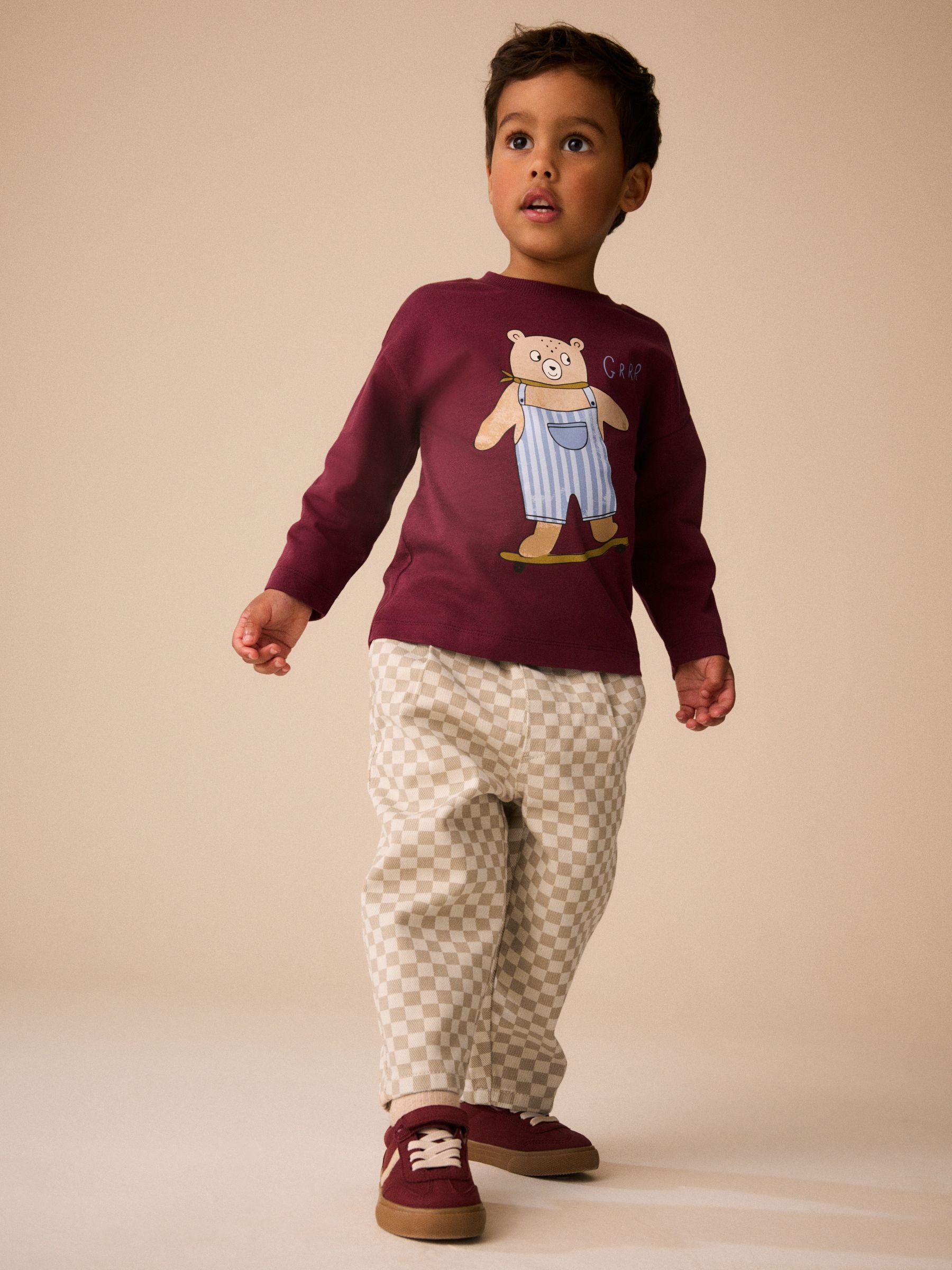 Neutral Checkerboard Pull On Barrel Trousers (3mths-7yrs) image 2