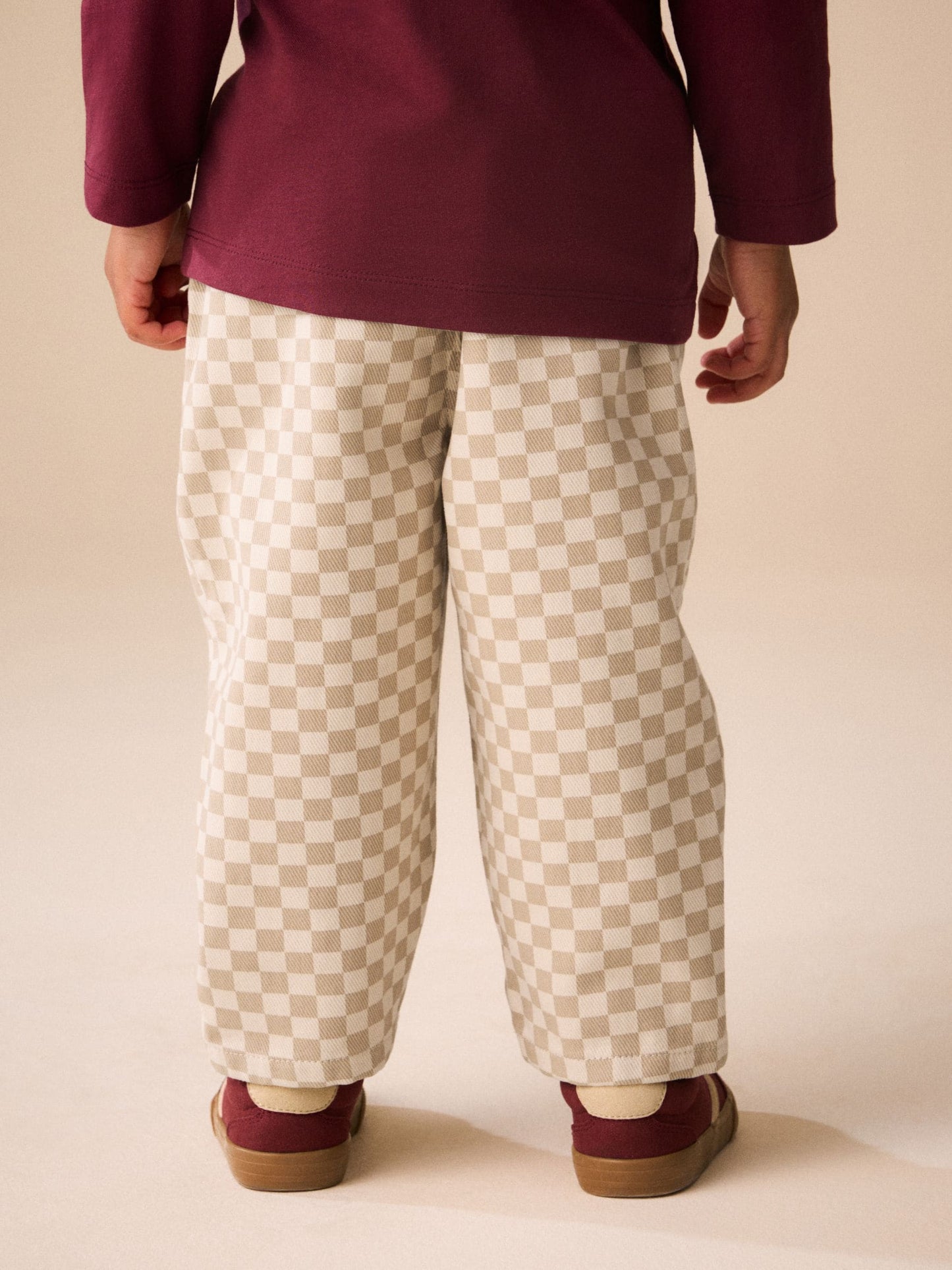 Neutral Checkerboard Pull On Barrel Trousers (3mths-7yrs) image 3