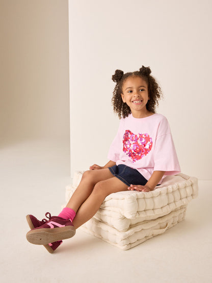 Dsiney Kidz - Pink Animal Boxy Sequin Heart T-Shirt (3-16yrs) image 2