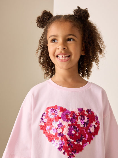 Dsiney Kidz - Pink Animal Boxy Sequin Heart T-Shirt (3-16yrs) image 4