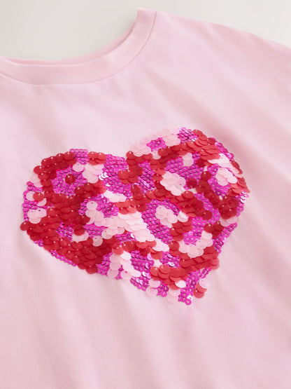 Dsiney Kidz - Pink Animal Boxy Sequin Heart T-Shirt (3-16yrs) image 7