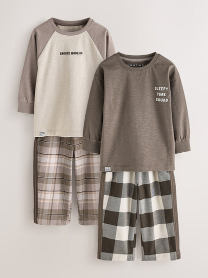 Brown/Cream Wide Leg Woven Bottom Pyjamas Set 2 Pack (9mths-12yrs) - image 5