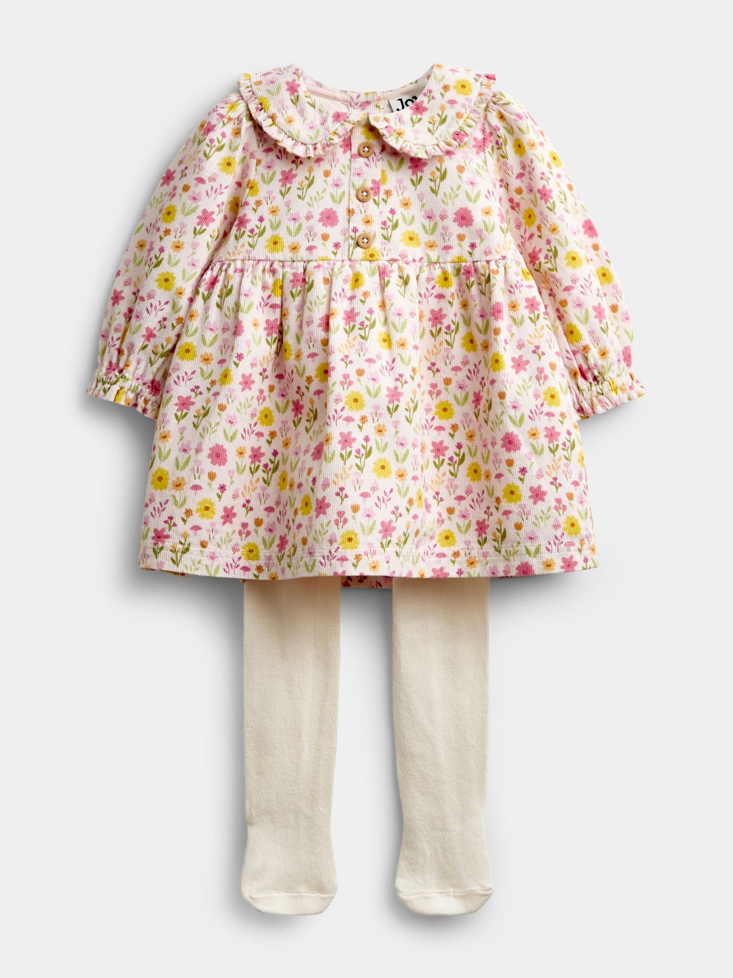Dsiney Kidz - JoJo Maman Bébé Pink Floral Cord Baby Dress & Tights Set image 1