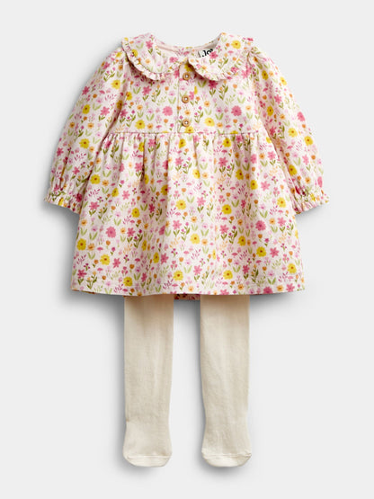 Dsiney Kidz - JoJo Maman Bébé Pink Floral Cord Baby Dress & Tights Set image 1