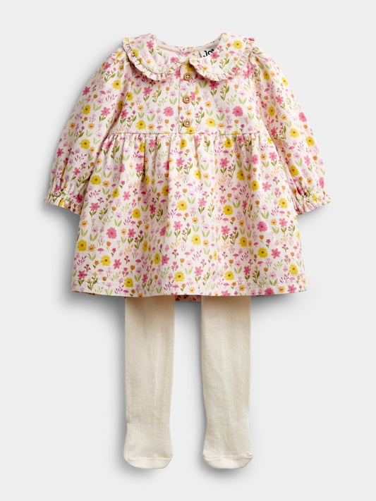 Dsiney Kidz - JoJo Maman Bébé Pink Floral Cord Baby Dress & Tights Set image 1
