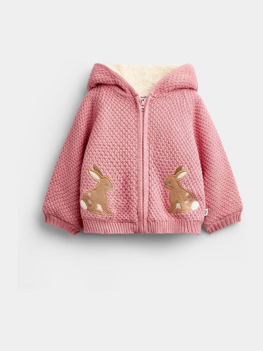 Dsiney Kidz - JoJo Maman Bébé Mid Pink Bunny Appliqué Knitted Baby Hoodie image 1