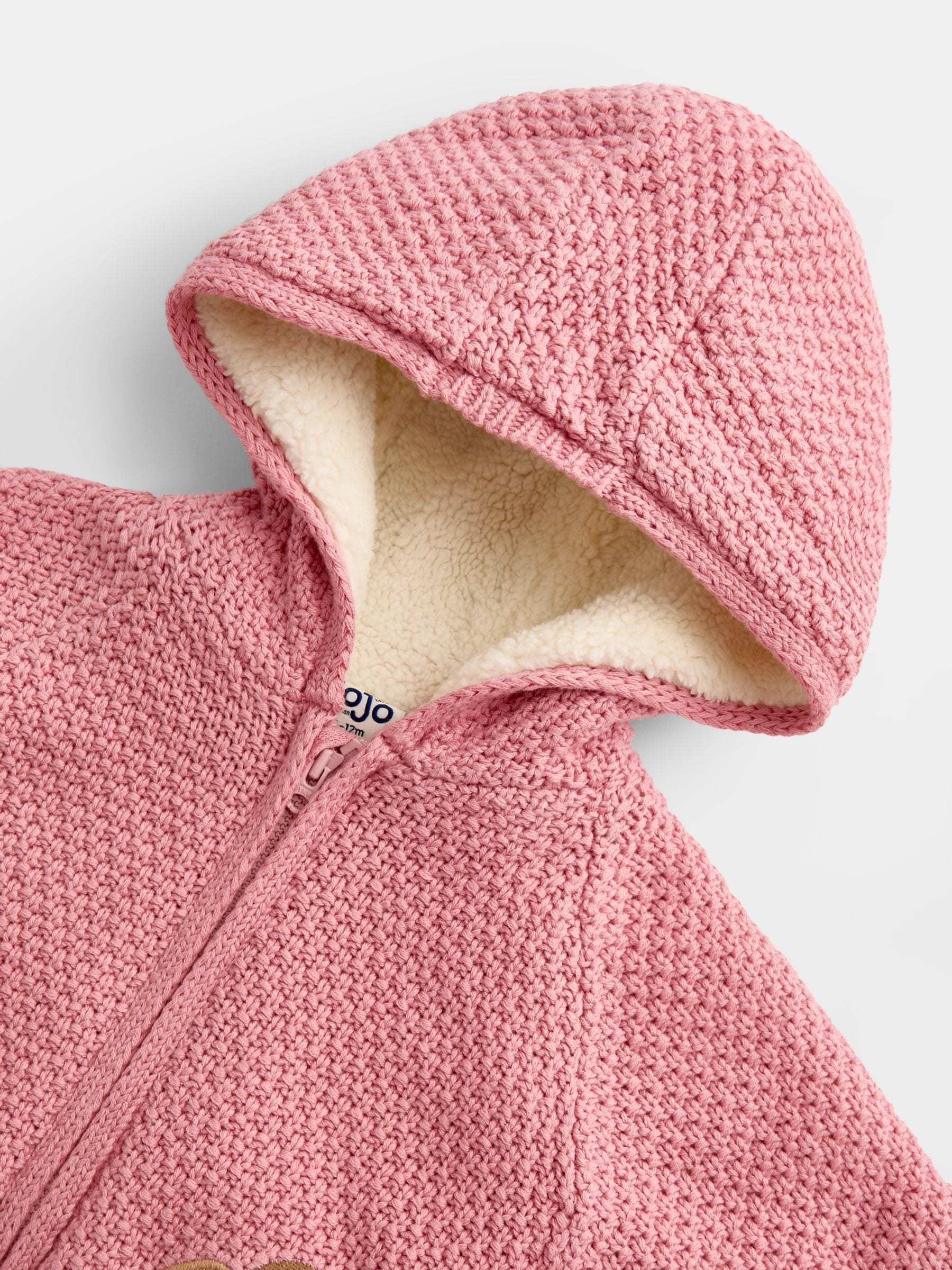 Dsiney Kidz - JoJo Maman Bébé Mid Pink Bunny Appliqué Knitted Baby Hoodie image 3