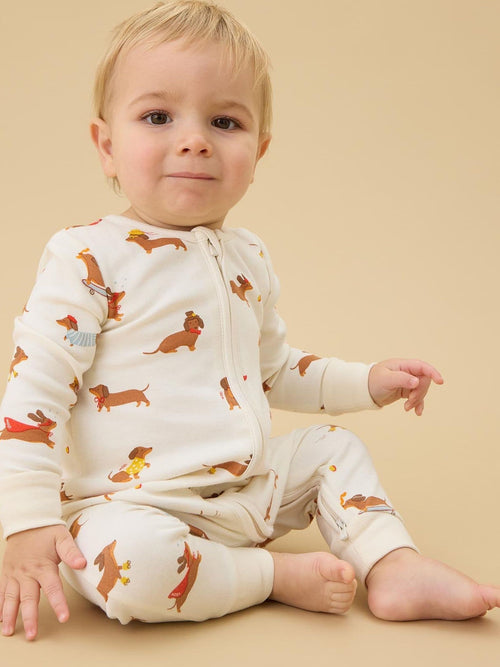 MORI Cream Sausage Dog Clever Zip Supersoft Sleepsuit image 1