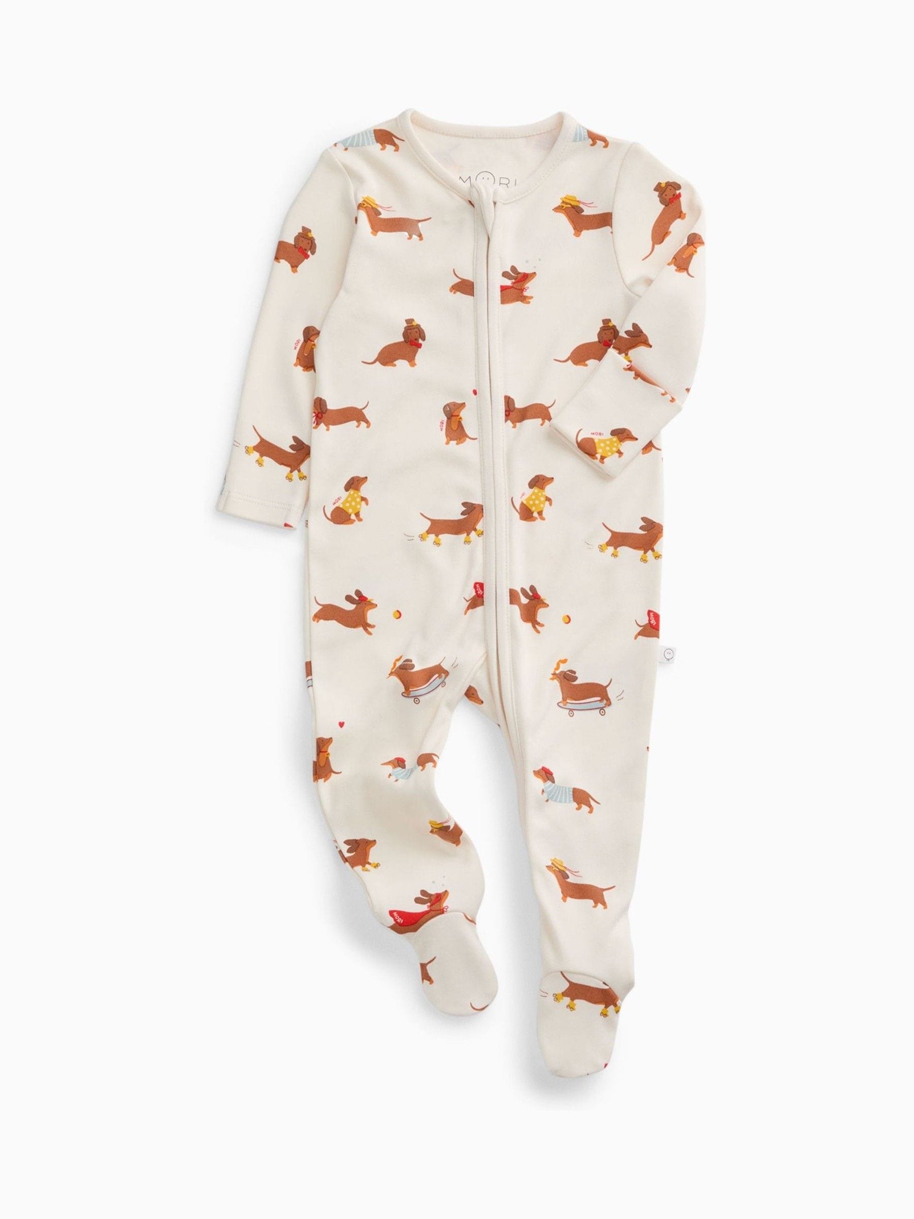 MORI Cream Sausage Dog Clever Zip Supersoft Sleepsuit image 3