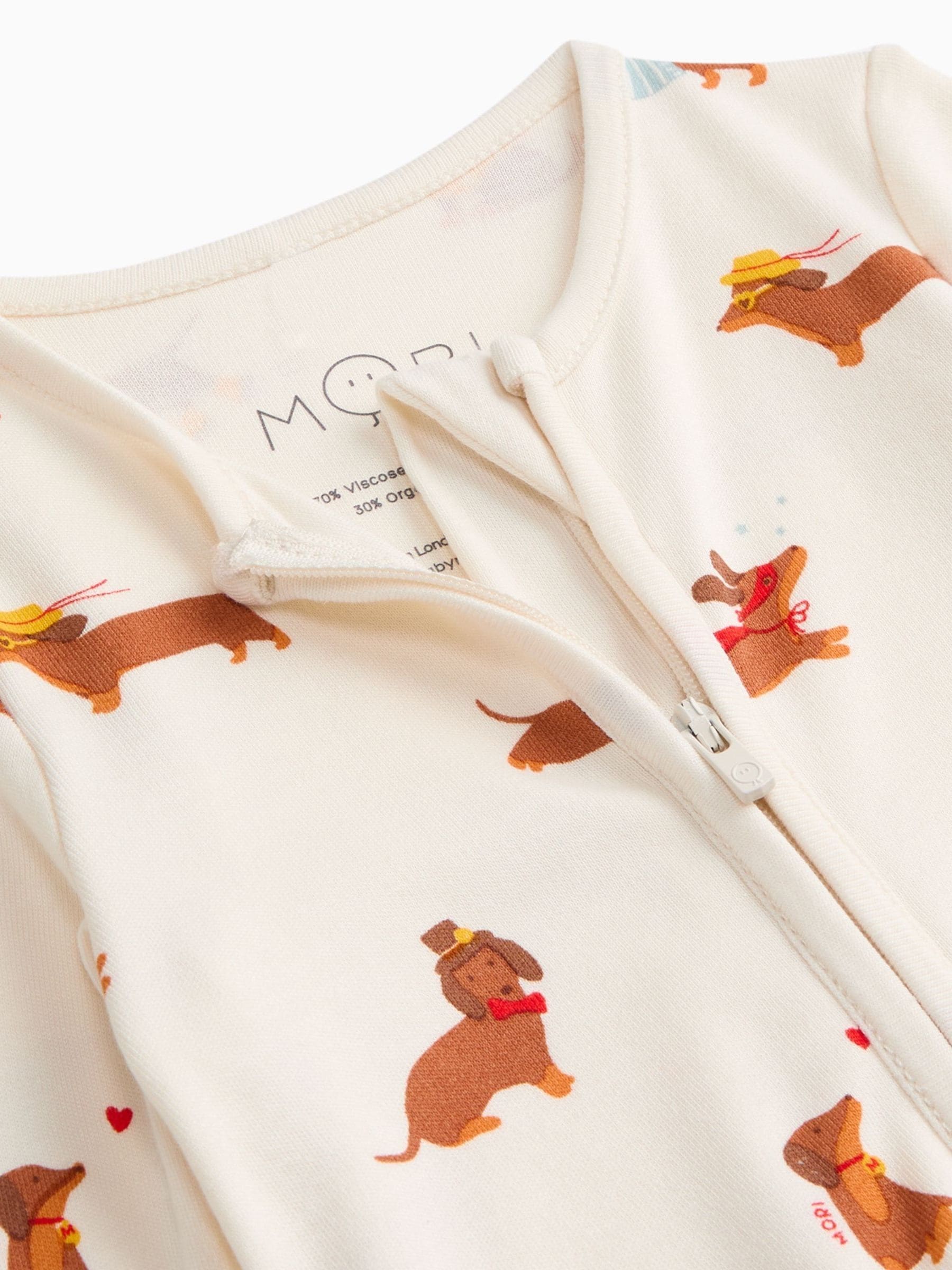 MORI Cream Sausage Dog Clever Zip Supersoft Sleepsuit image 4