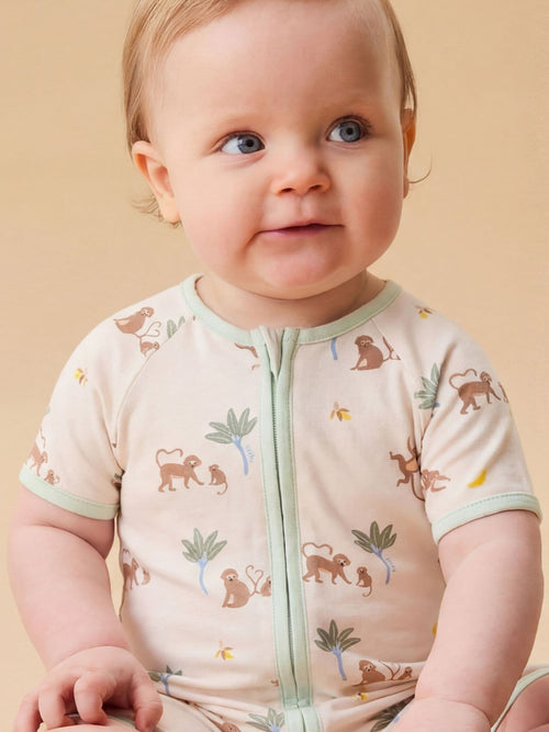 MORI Cream Monkeys Summer Supersoft Sleepsuit image 1