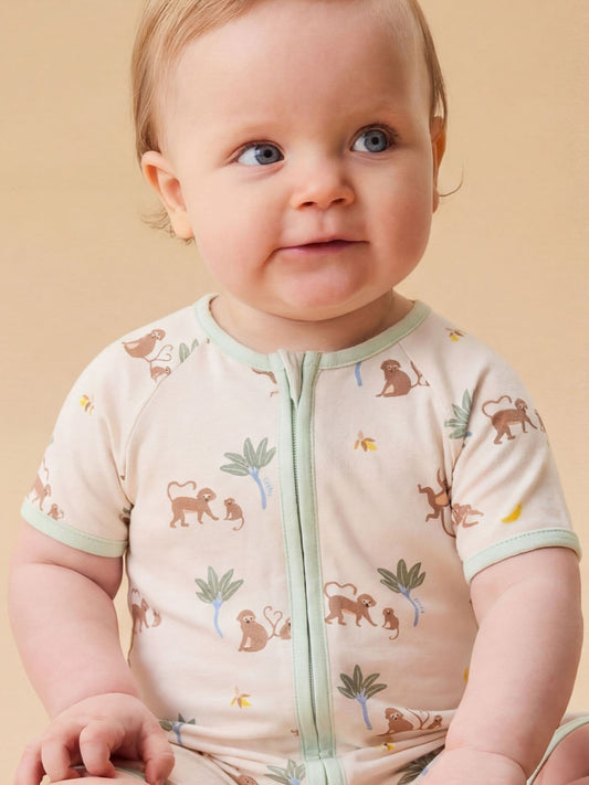 MORI Cream Monkeys Summer Supersoft Sleepsuit image 1