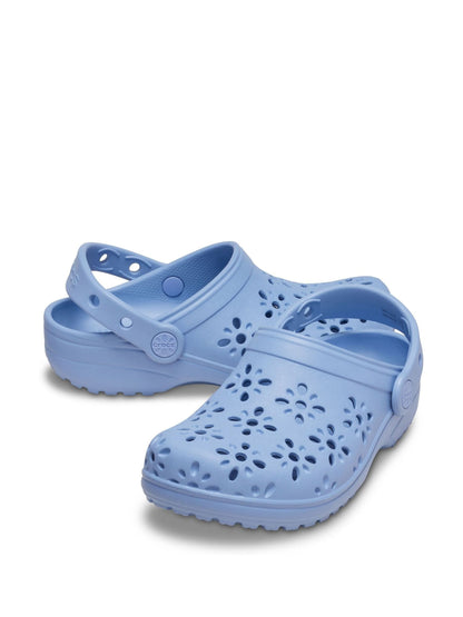 Crocs Blue Classic Floral Cut Out Clogs image 4