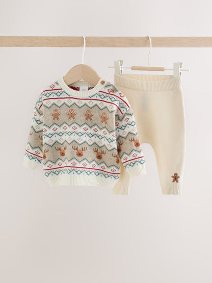 Dsiney Kidz - Neutral Fairisle Christmas Knitted Jumper and Leggings Set (0mths-2yrs) image 1