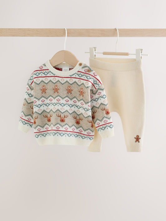 Dsiney Kidz - Neutral Fairisle Christmas Knitted Jumper and Leggings Set (0mths-2yrs) image 1
