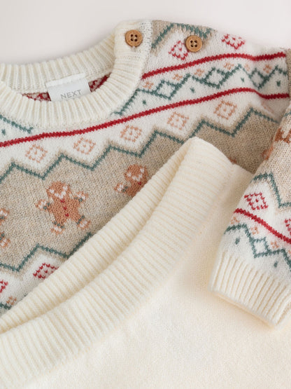Dsiney Kidz - Neutral Fairisle Christmas Knitted Jumper and Leggings Set (0mths-2yrs) image 7