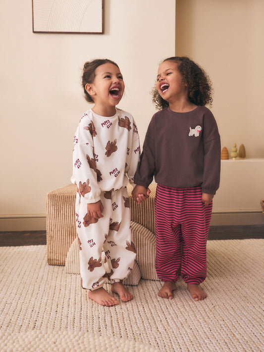 Brown/Cream Jogger Pyjamas 2 Pack (9mths-12yrs) - image 1