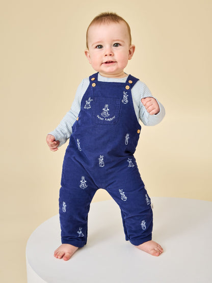 Dsiney Kidz - Jojo Maman Bébé Navy Blue Peter Rabbit™ Embroidered Dungaree & Bodysuit Set image 1
