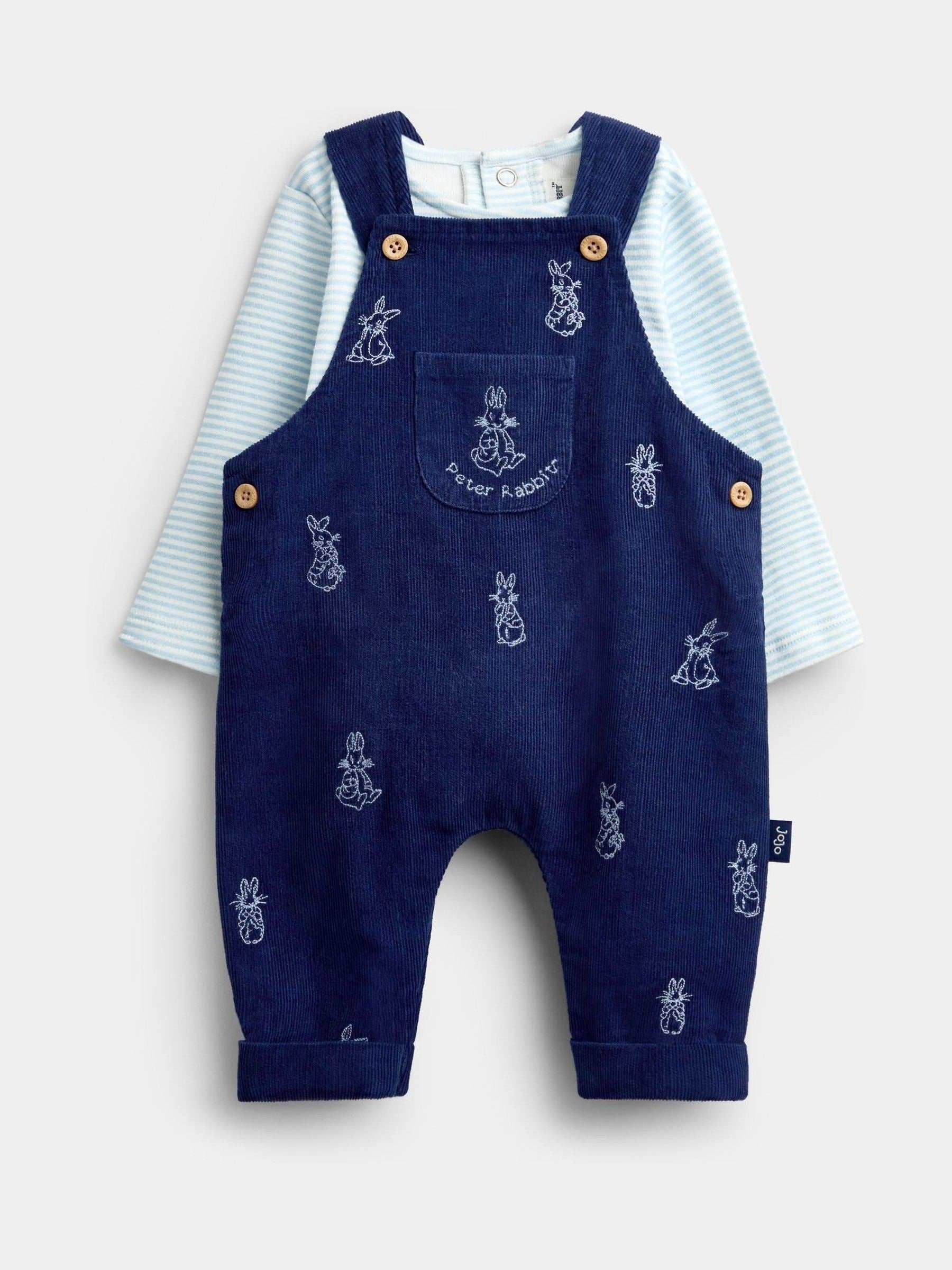 Dsiney Kidz - Jojo Maman Bébé Navy Blue Peter Rabbit™ Embroidered Dungaree & Bodysuit Set image 3