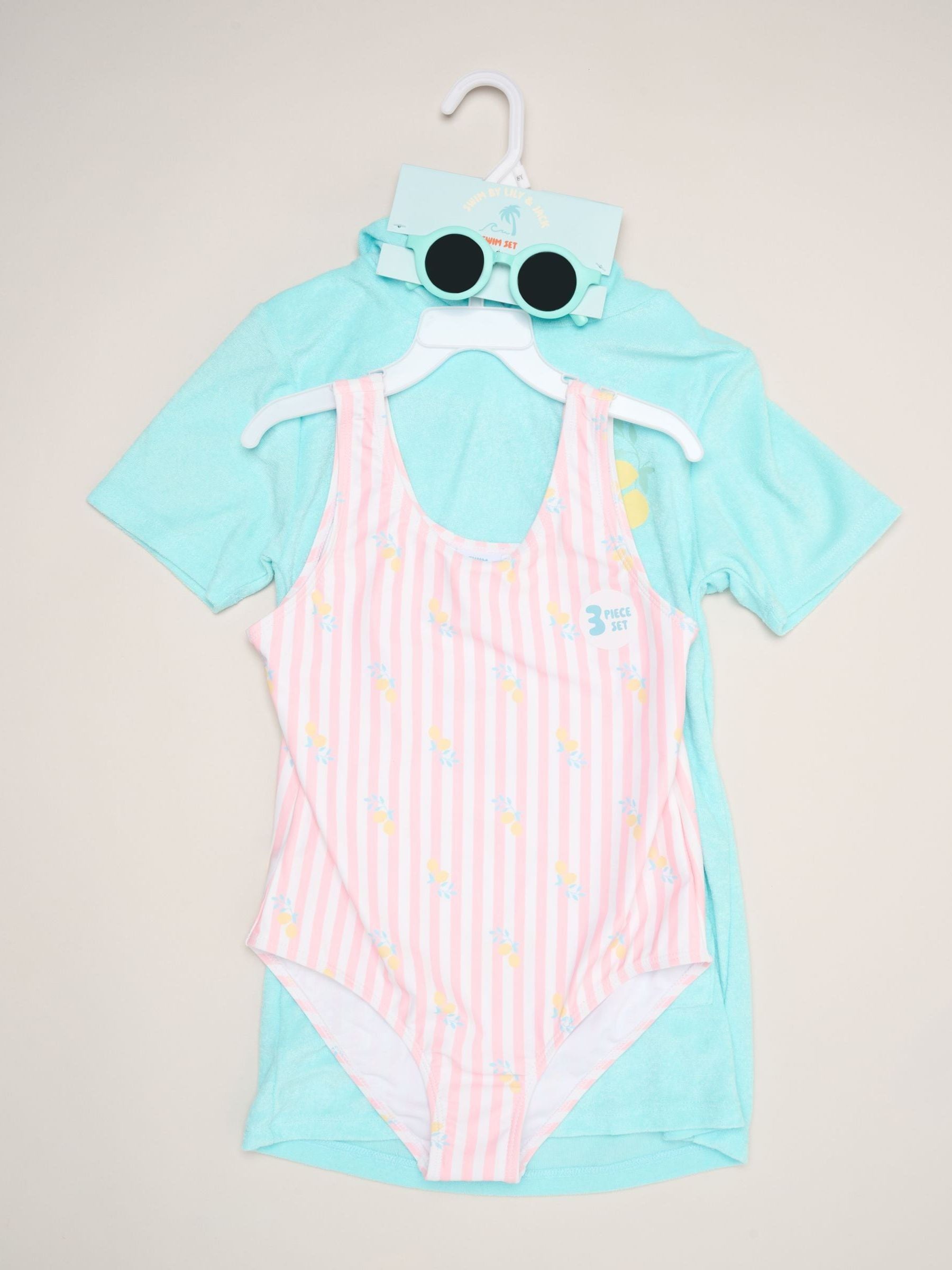 Miss Green Lemon And Stripe Printed Swimsuit With Poncho And Sunglasses image 2