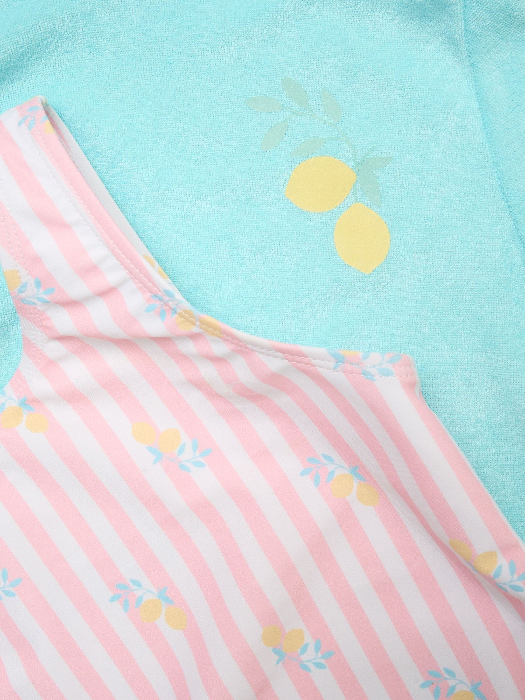Miss Green Lemon And Stripe Printed Swimsuit With Poncho And Sunglasses image 5