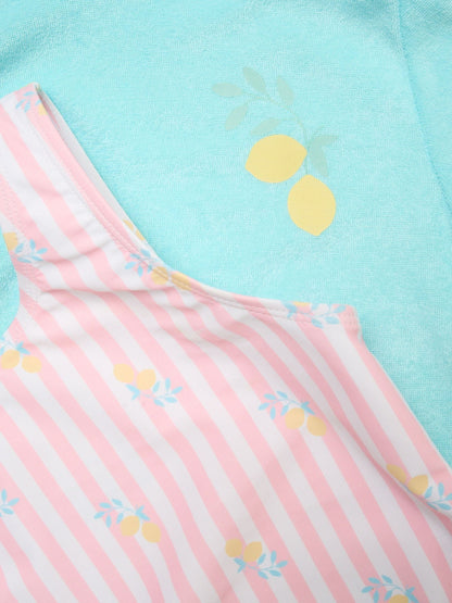 Miss Green Lemon And Stripe Printed Swimsuit With Poncho And Sunglasses image 5