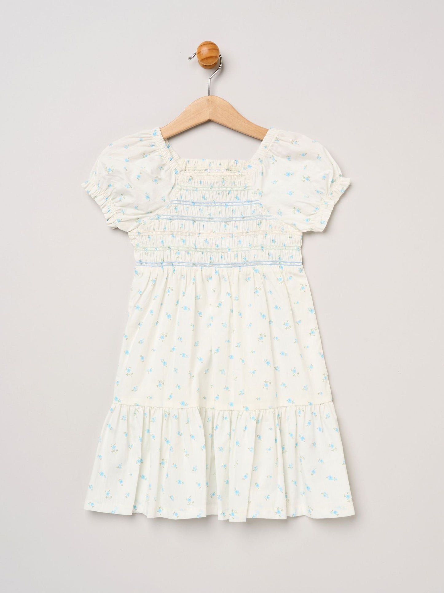 Miss Blue Ditsy Smocked Embroidery Dress With Matching Scrunchie Set image 2