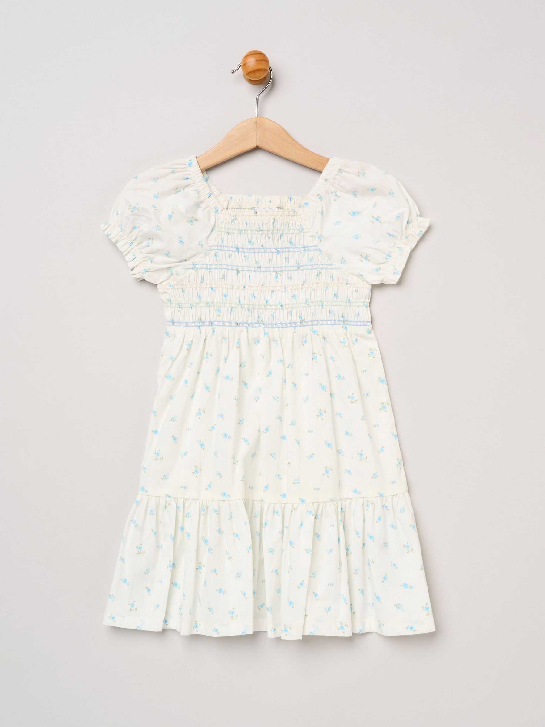Miss Blue Ditsy Smocked Embroidery Dress With Matching Scrunchie Set image 2