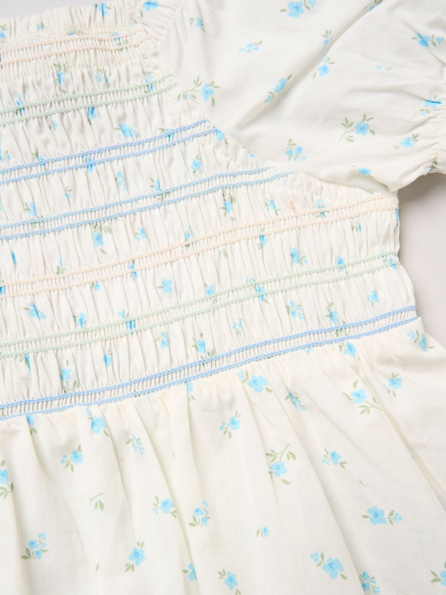 Miss Blue Ditsy Smocked Embroidery Dress With Matching Scrunchie Set image 3