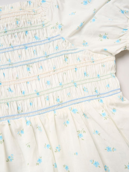 Miss Blue Ditsy Smocked Embroidery Dress With Matching Scrunchie Set image 3