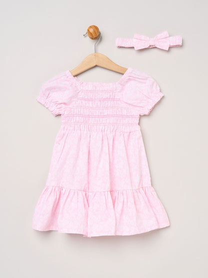 Miss Pink Floral Smocked Embroidery Dress With Matching Headband Set image 1