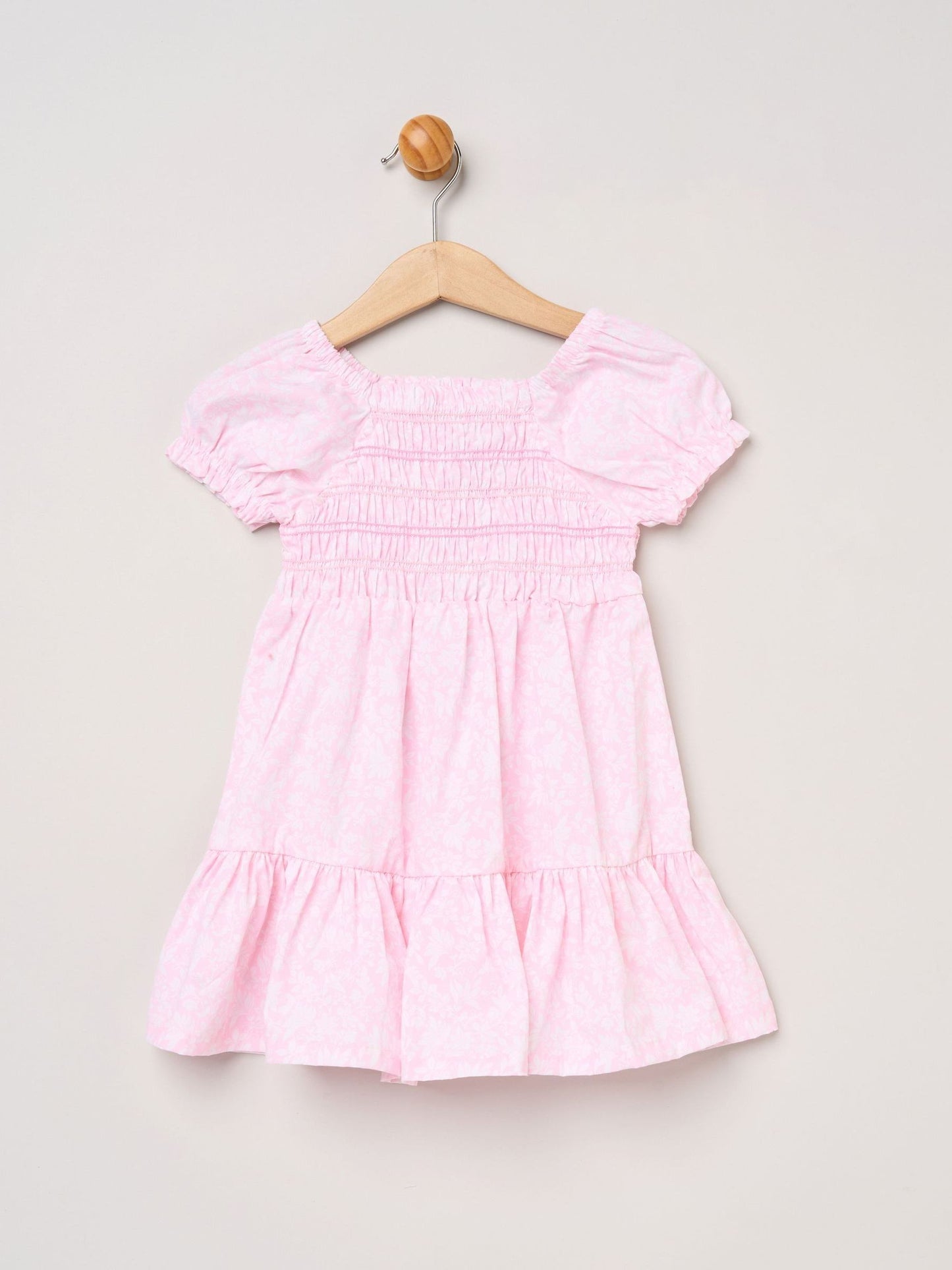 Miss Pink Floral Smocked Embroidery Dress With Matching Headband Set image 2
