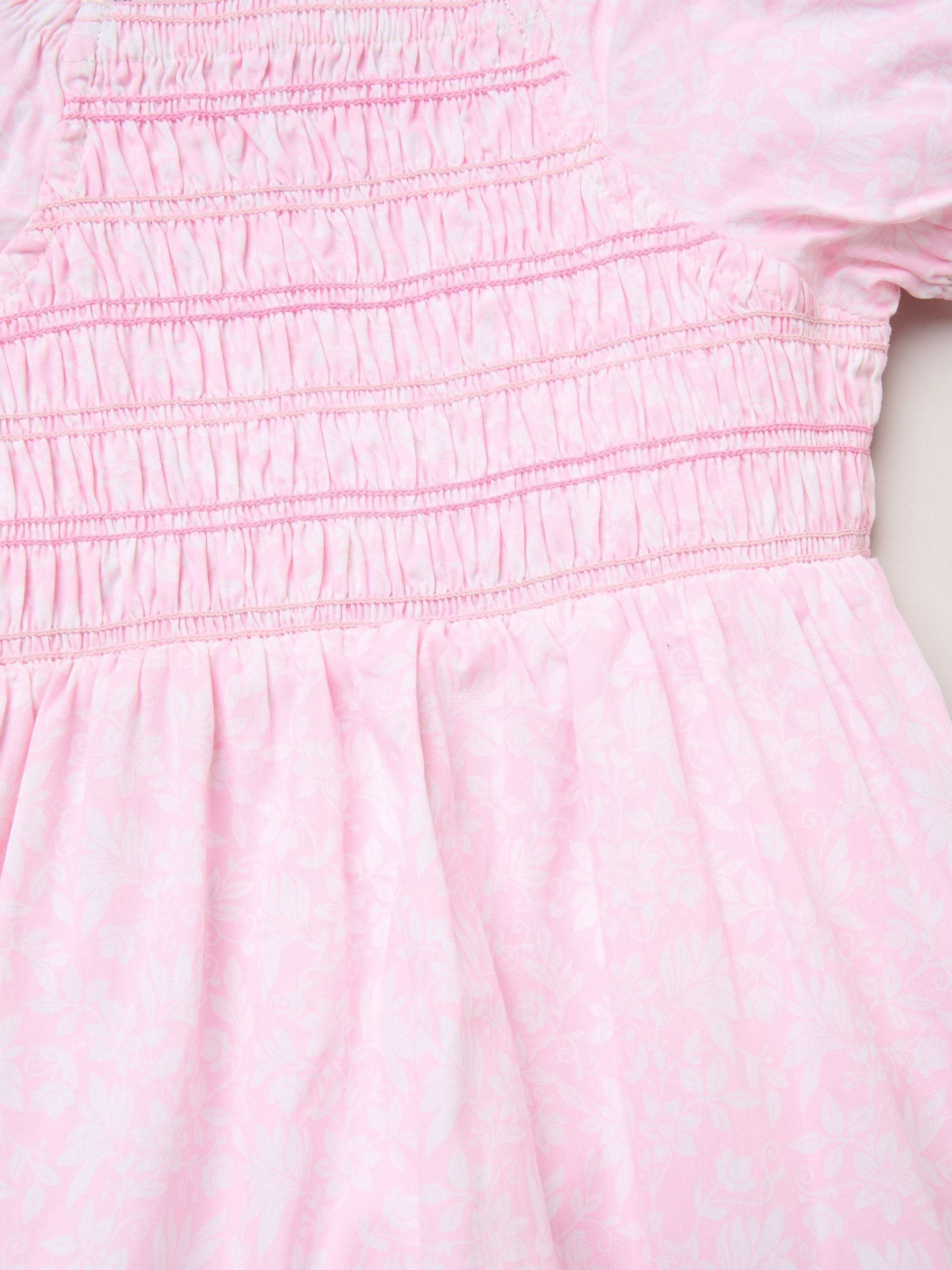 Miss Pink Floral Smocked Embroidery Dress With Matching Headband Set image 3