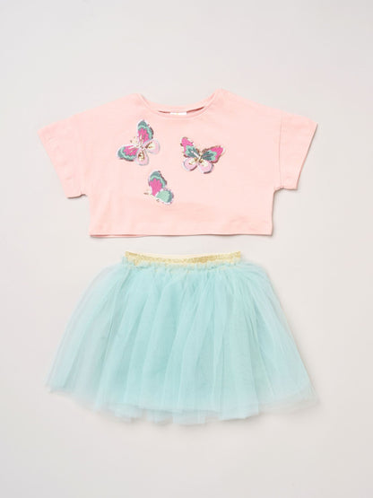 Miss Baby Pink Bow Applique Short Sleeve T-Shirt And Tutu Skirt Outfit Set image 1
