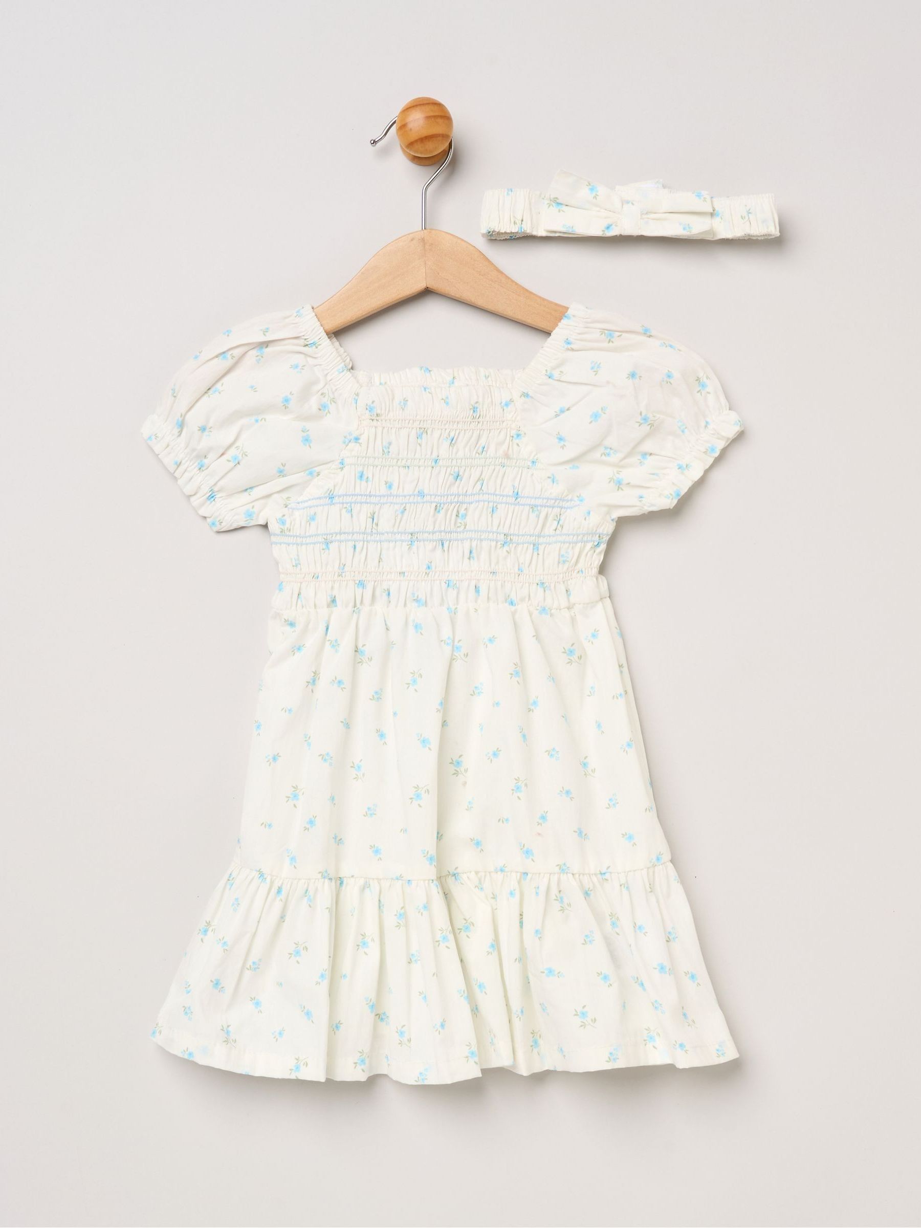 Miss Blue Ditsy Smocked Embroidery Dress With Matching Headband Set image 1