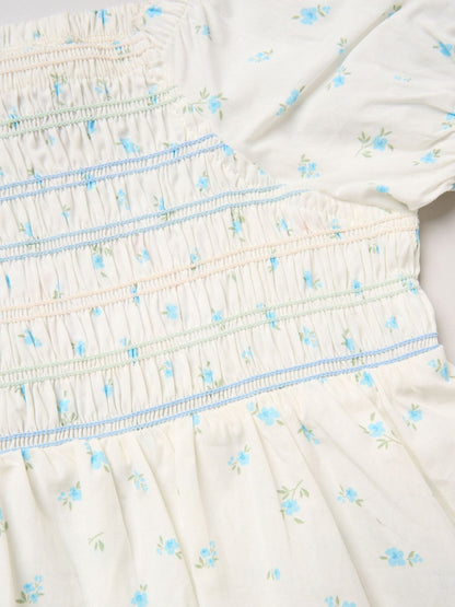 Miss Blue Ditsy Smocked Embroidery Dress With Matching Headband Set image 3