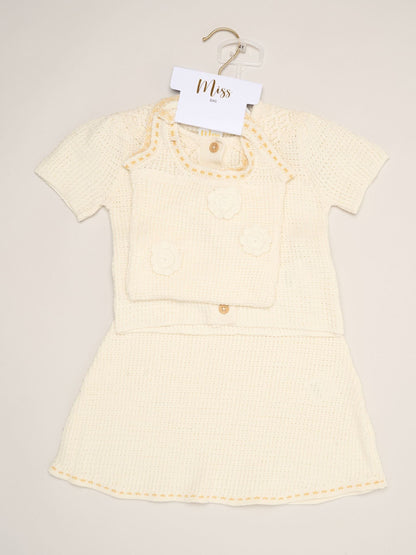 Miss White Crochet Set With Knit Top, Skirt & Floral Bag 3 Piece image 2