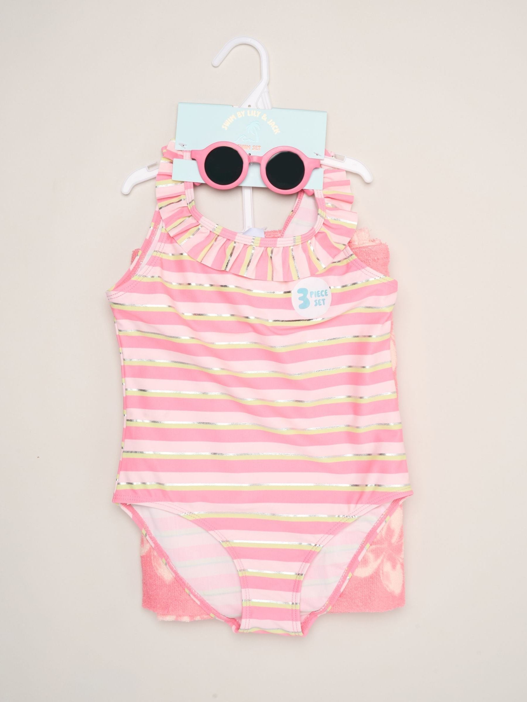 Miss Pink Stripe Swimsuit With Flower Towel And Sunglasses Set image 2