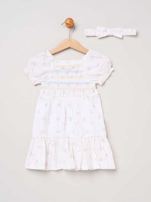 Dsiney Kidz - Miss White Butterfly Embroidered Smocked Dress With Headband Set image 1