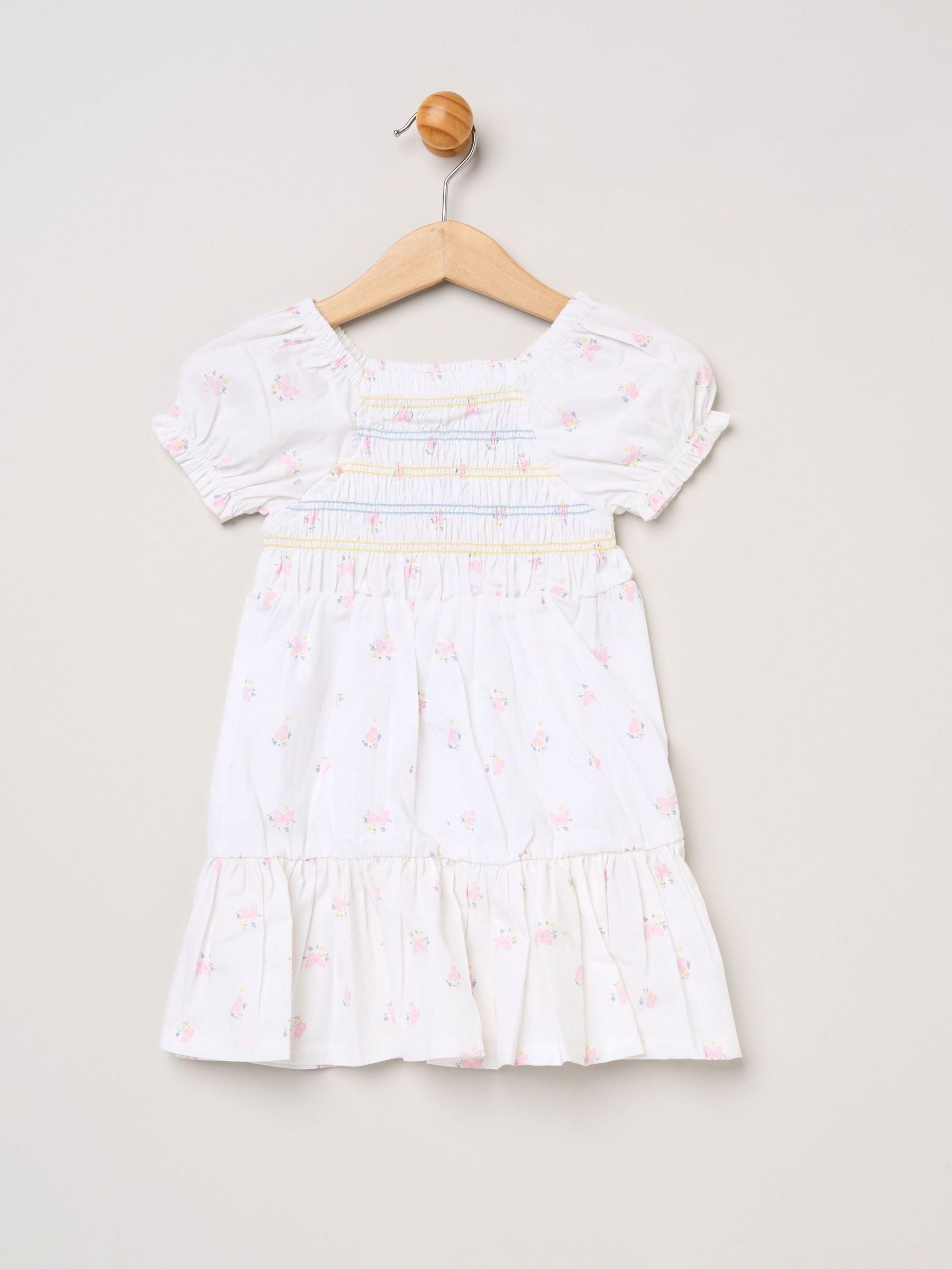 Miss White Butterfly Embroidered Smocked Dress With Headband Set image 2
