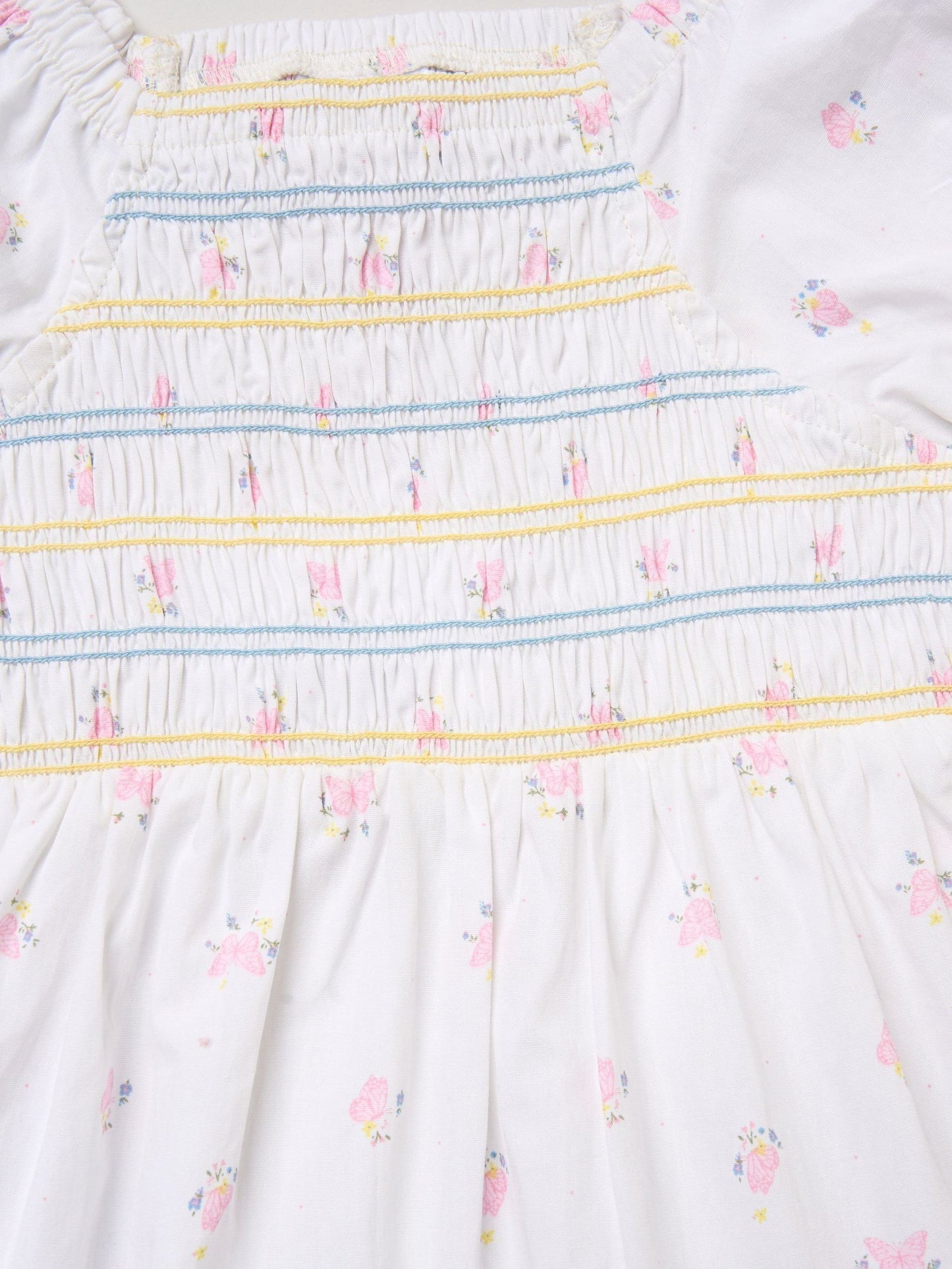 Miss White Butterfly Embroidered Smocked Dress With Headband Set image 3