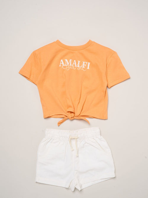 Dsiney Kidz - Miss Orange Amalfi Coast Printed T-Shirt And Linen Shorts image 1