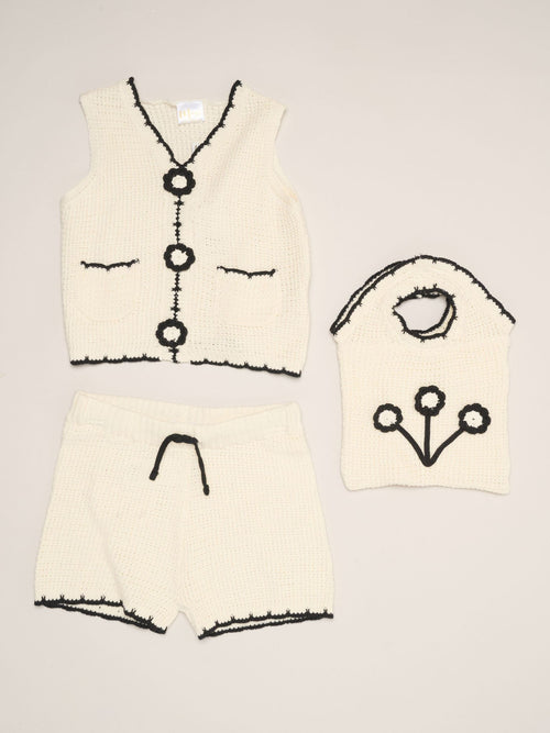 Dsiney Kidz - Miss White Retro Crochet Set With Vest Top, Shorts & Bag 3 Piece image 1