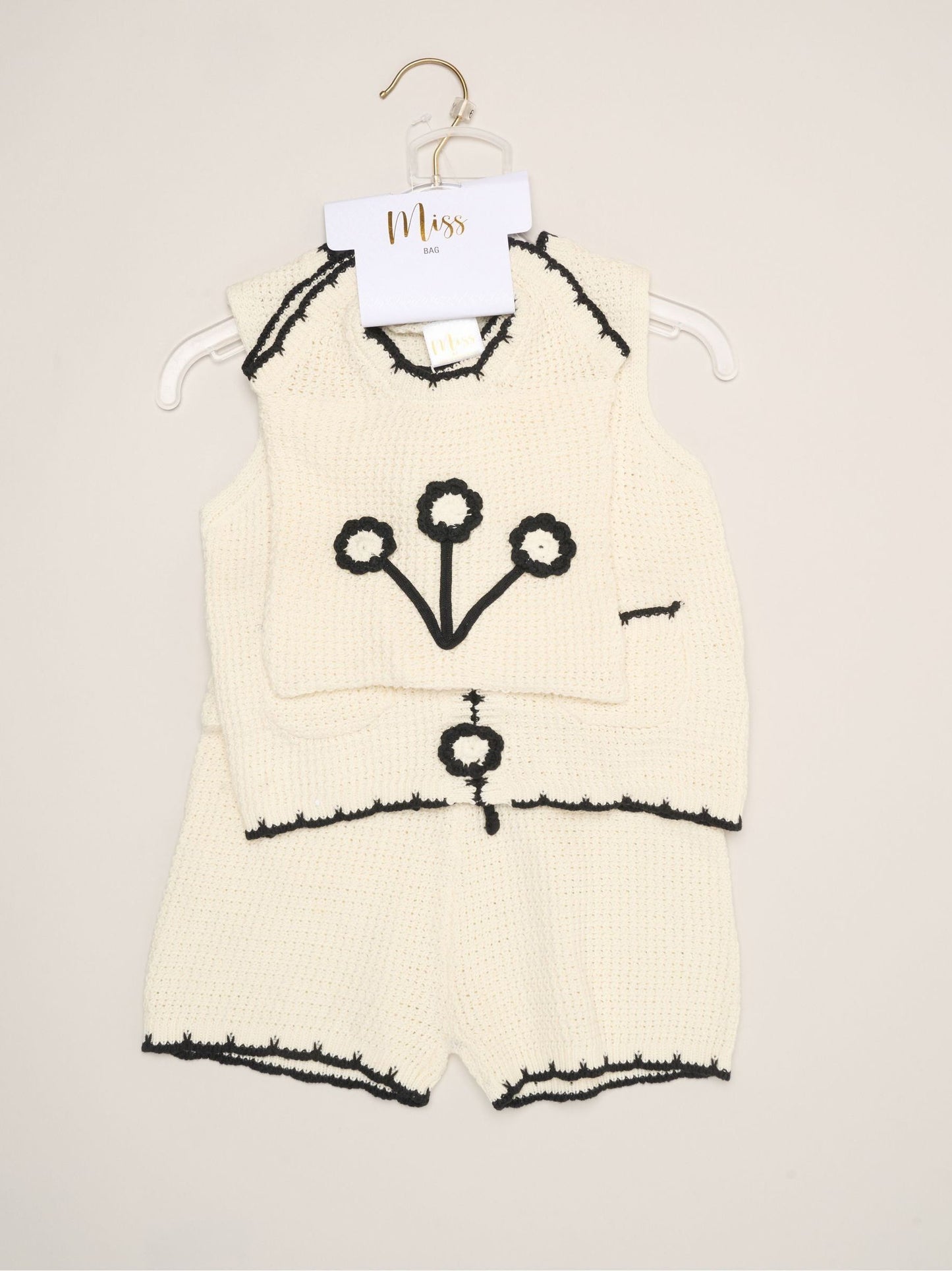Miss White Retro Crochet Set With Vest Top, Shorts & Bag 3 Piece image 2