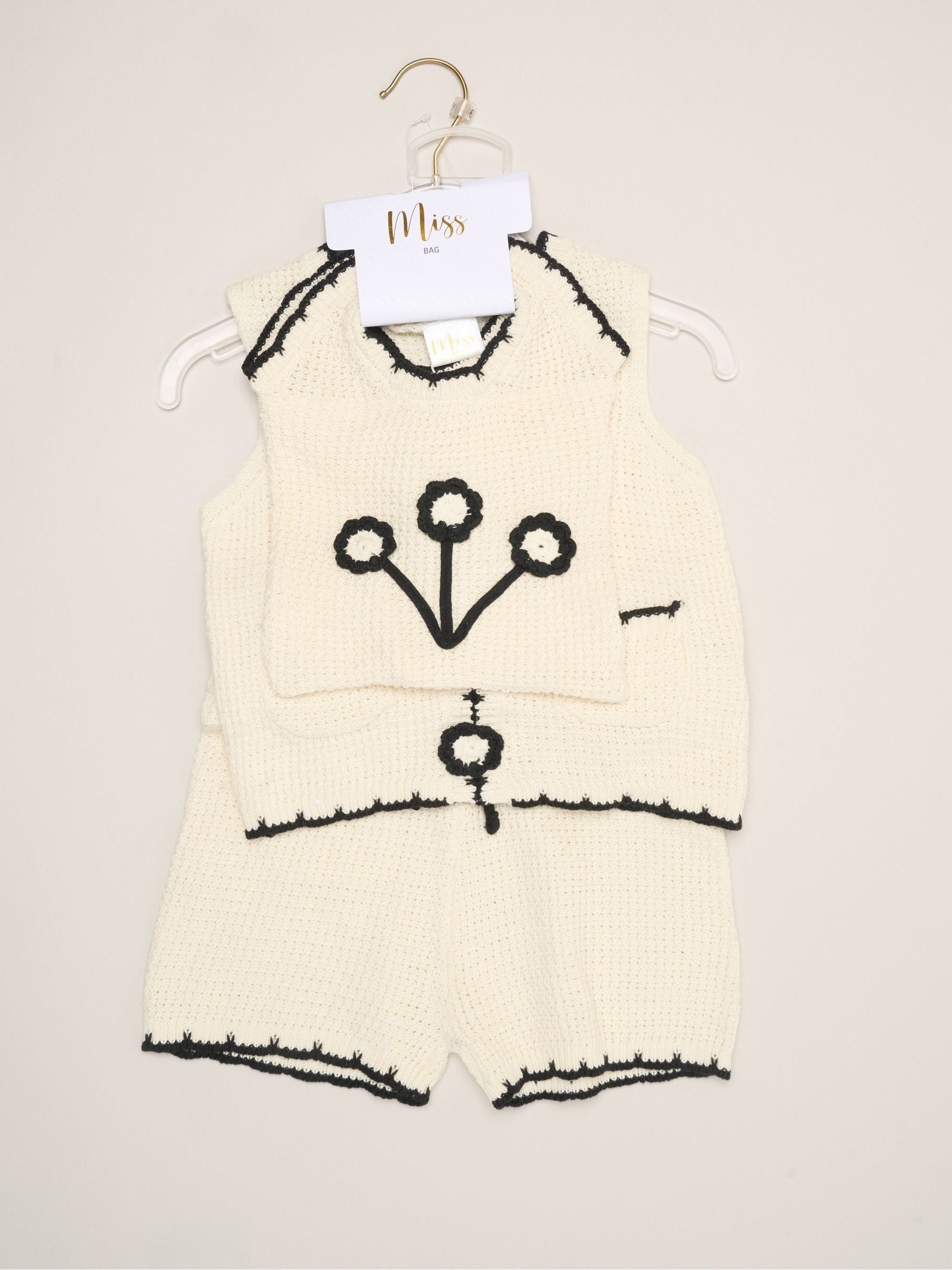 Miss White Retro Crochet Set With Vest Top, Shorts & Bag 3 Piece image 2