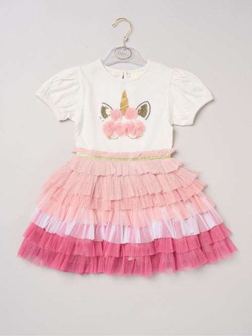 Dsiney Kidz - Miss Dark Pink Sequin Embroidery Floral Tutu Dress image 1